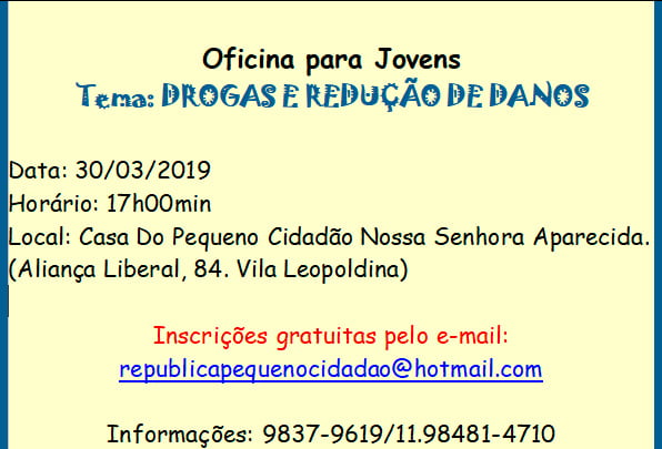 República Jovem Cidadão realiza oficinas abertas a comunidade e abre inscrições gratuitas